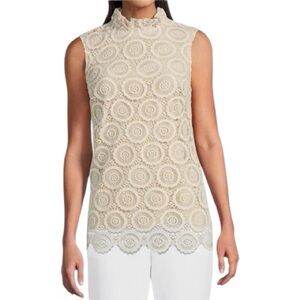 Preston & York Ivory White NWT Lace Ruffle Mock Neck Sleeveless Top Size 12